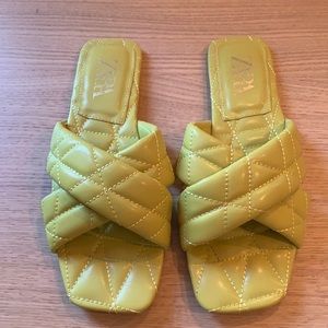 Zara lime green square toe mules 38